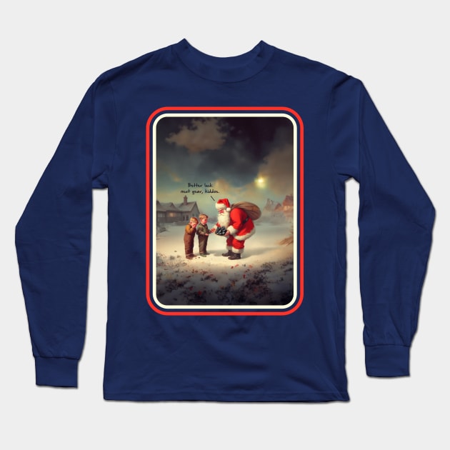 Santa's Naughty List - Funny Vintage Christmas Painting Long Sleeve T-Shirt by TwistedCharm